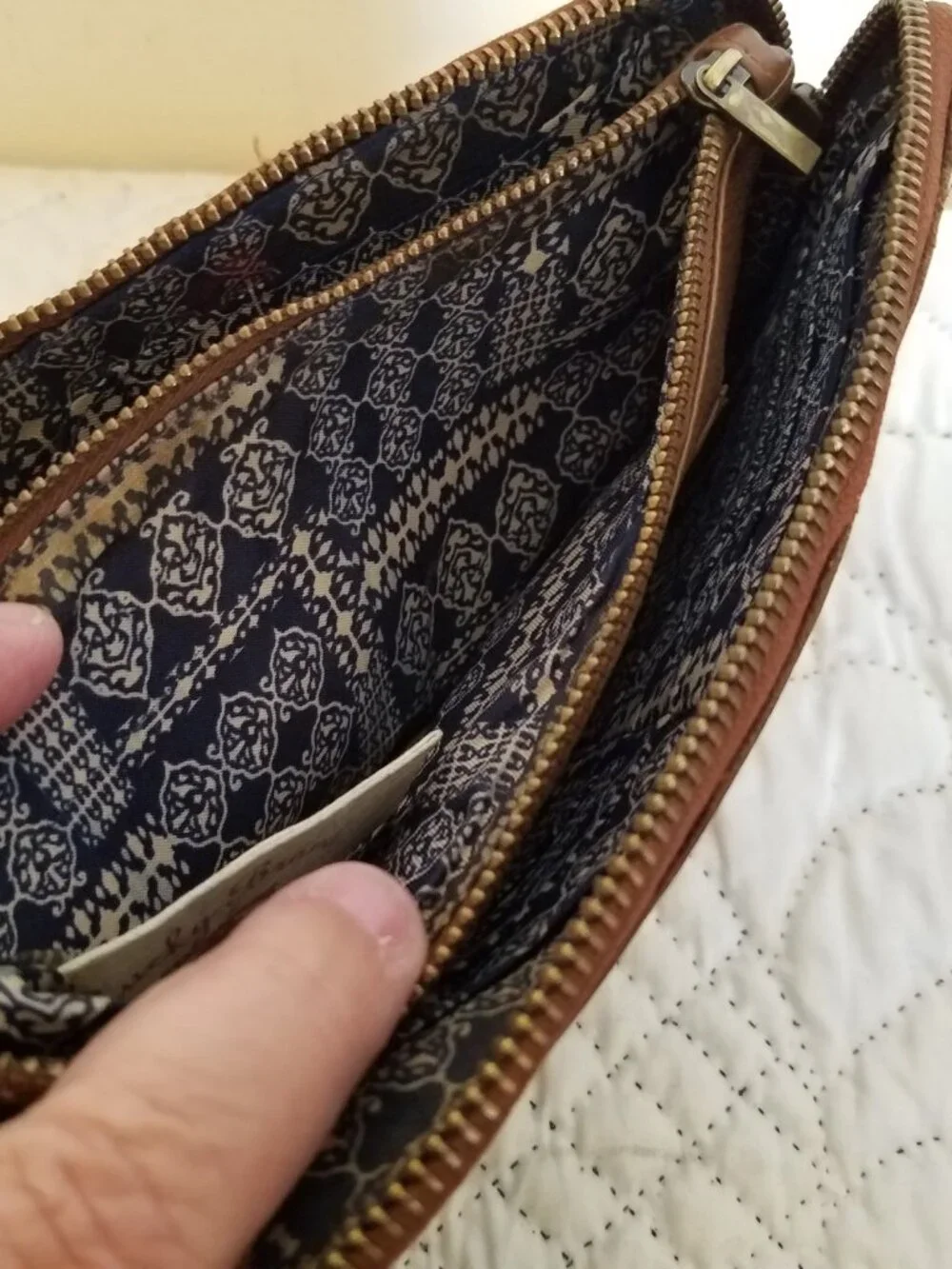 Wristlet LUCKY BRAND Casbah Leather Embroidered Cognac 12 Card Pockets
